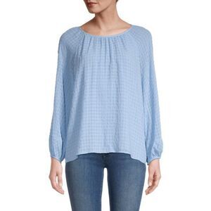 Calvin Klein Women's Seersucker Checked Top - Ice Berg M